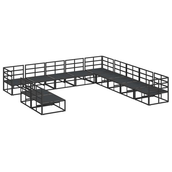 vidaXL Градински Софа Комплект с възглавница 11 pcs Черно Алуминий