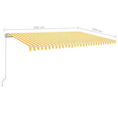 vidaXL Автоматична тента с LED и сензор за вятър 5x3,5 м жълто и бяло