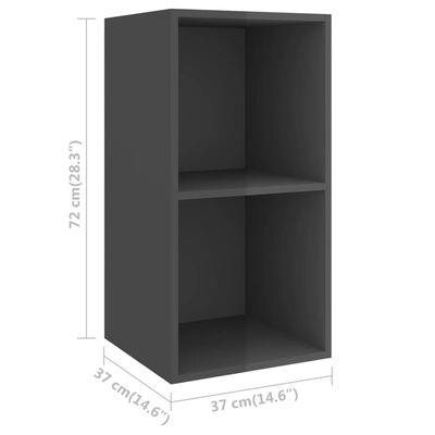 vidaXL ТВ шкаф за стенен монтаж, сив гланц, 37x37x72 см, ПДЧ