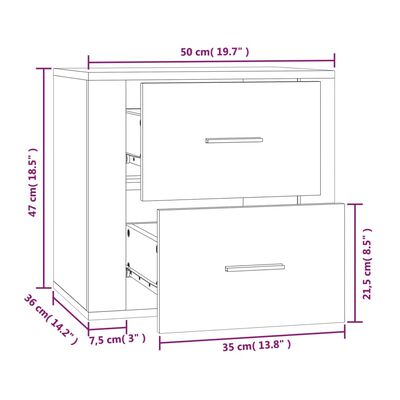 vidaXL Нощно шкафче за стенен монтаж, бяло, 50x36x47 см