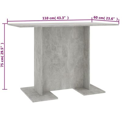 vidaXL Трапезна маса, бетонно сиво, 110x60x75 см, ПДЧ