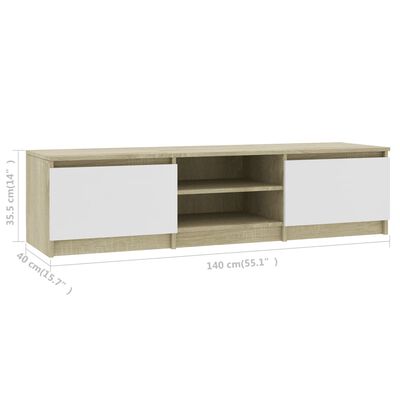 vidaXL ТВ шкаф, бяло и дъб сонома, 140x40x35,5 см, ПДЧ