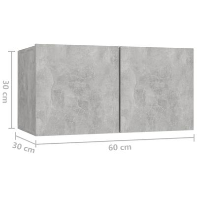 vidaXL Окачени TВ шкафове, 3 бр, бетонно сиви, 60x30x30 см