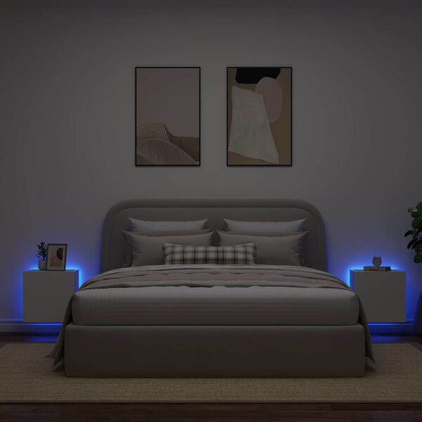 vidaXL Стенни ТВ шкафове с LED осветление, 2 бр, бели, 40,5x35x40 см