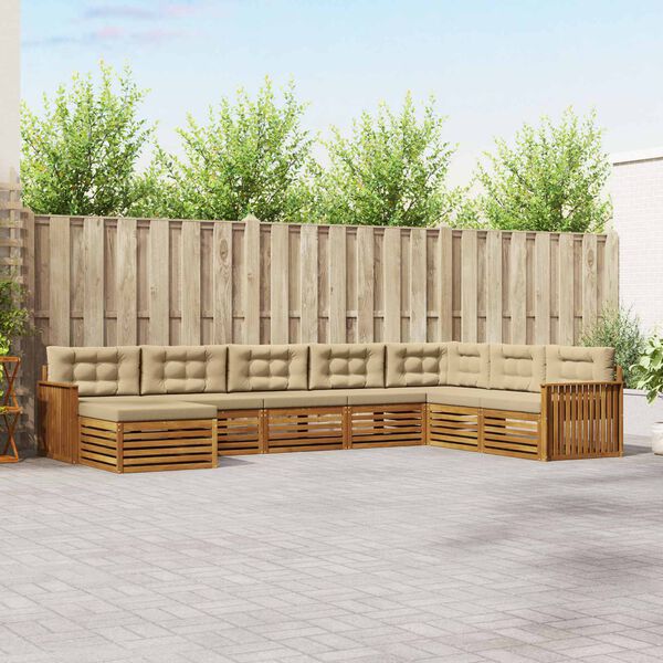 vidaXL Комплекти дивани 8 pcs Натурален и Бежов Солидно акациево дърво