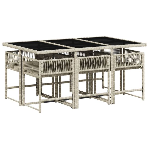 vidaXL Градински комплект 7 части с възглавници светлосив полиратан