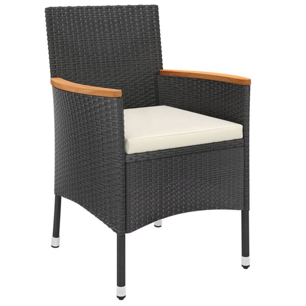 vidaXL Градински бистро комплект с възглавници 3 части черен полиратан