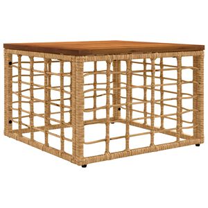 vidaXL Градинска маса Натурално 55 x 55 x 37 см PE Ратаново и Стъкло