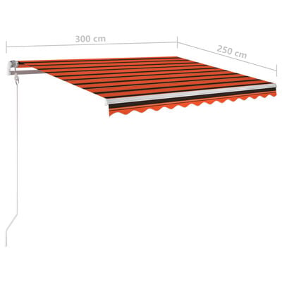 vidaXL Автоматично прибираем сенник с прътове 3x2,5 м оранжево/кафяво