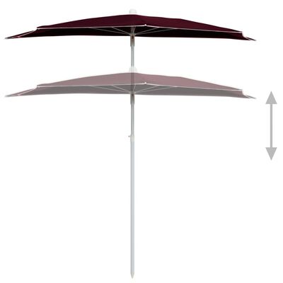 vidaXL Градински полукръгъл чадър с прът 180x90 см бордо червен