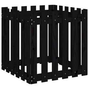 vidaXL Градинска кашпа с дизайн на ограда черна 60x60x60 см бор масив