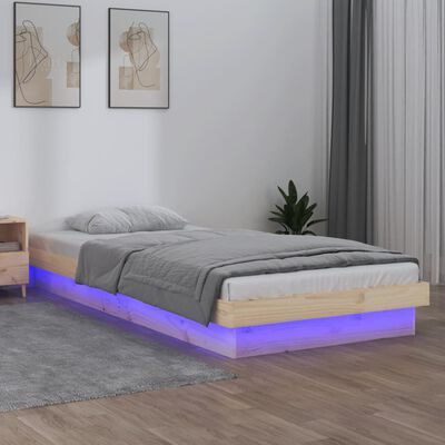 vidaXL LED рамка за легло 75x190 см Small Single дърво масив
