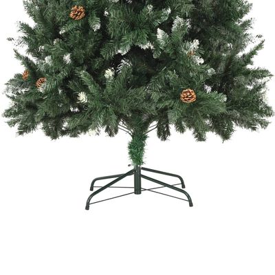 vidaXL Изкуствено коледно дърво с шишарки и бели връхчета, 210 см