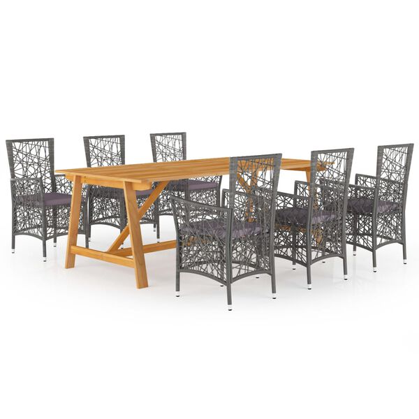 vidaXL Градински трапезен комплект, 7 части, сив