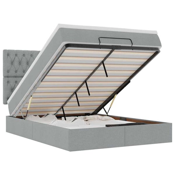 vidaXL Османско легло с матрак & Светодиоди Светло сиво 140x190cm Плат