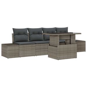 vidaXL Комплект дивани с възглавница 5 pcs Сив полиратан