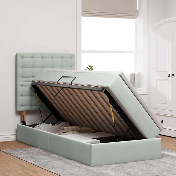 vidaXL Легло с място за съхранение и LED Светлосиво 90 x 200 cm Кадифе