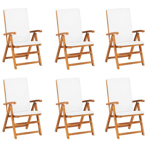 vidaXL Градински трапезен комплект с възглавници, 7 части, тик масив