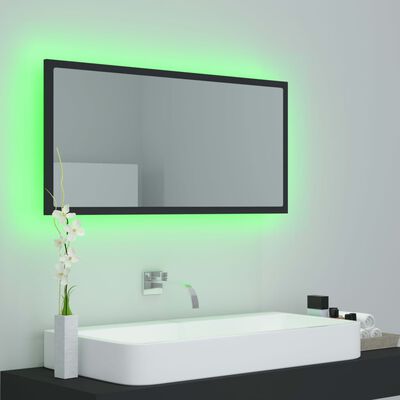 vidaXL LED огледало за баня, сиво, 90x8,5x37 см, акрил
