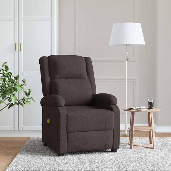 vidaXL Wingback масажен стол, тъмнокафяв, текстил