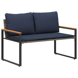 vidaXL Пейка с възглавница Сив и тъмен син 115 x 65 x 72 см Ратан
