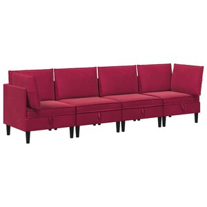 vidaXL Комплект мебели за всекидневна 4 pcs Виненочервен Кадифе