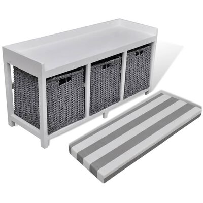 vidaXL Бял шкаф/пейка за входно антре с възглавница, с 3 кошници