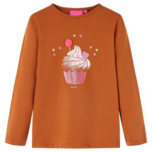 vidaXL Детска тениска с дълъг ръкав, коняк, 104