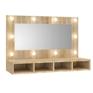 vidaXL Огледален шкаф с LED, сонома дъб, 90x31,5x62 см