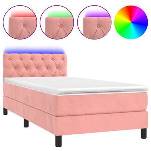 vidaXL Боксспринг легло с матрак и LED, розово, 80x200 см, кадифе