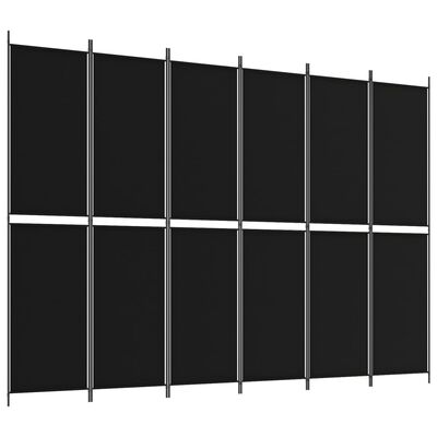 vidaXL Параван за стая, 6 панела, черен, 300x220 cм, плат