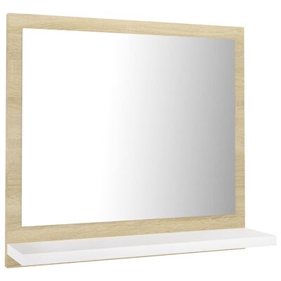 vidaXL Огледало за баня, бяло и дъб сонома, 40x10,5x37 см, ПДЧ