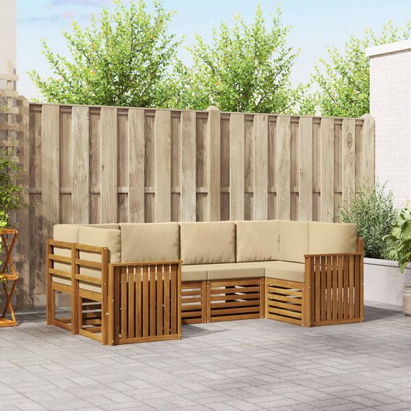 vidaXL Комплект секционен диван 6 pcs Естествен Солидно акациево дърво