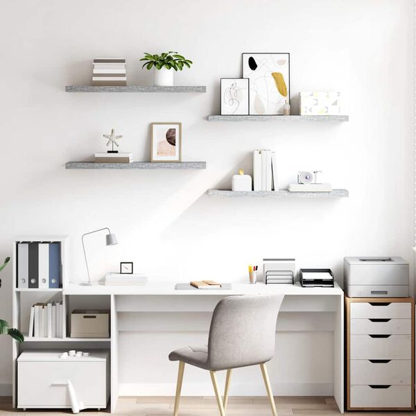 vidaXL Окачени стенни рафтове 4 бр бетонно сиви 90x23,5x3,8 см МДФ