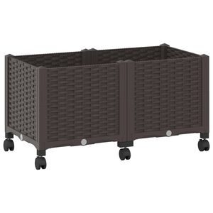 vidaXL Градинска саксия с колела Кафяво 80 x 40 x 44 см ПП