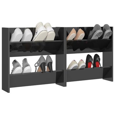 vidaXL Стенни шкафове за обувки, 2 бр, сив гланц, 60x18x60 см, ПДЧ