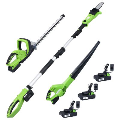 vidaXL Безжични градински инструменти от 3 части със зарядни и батерии