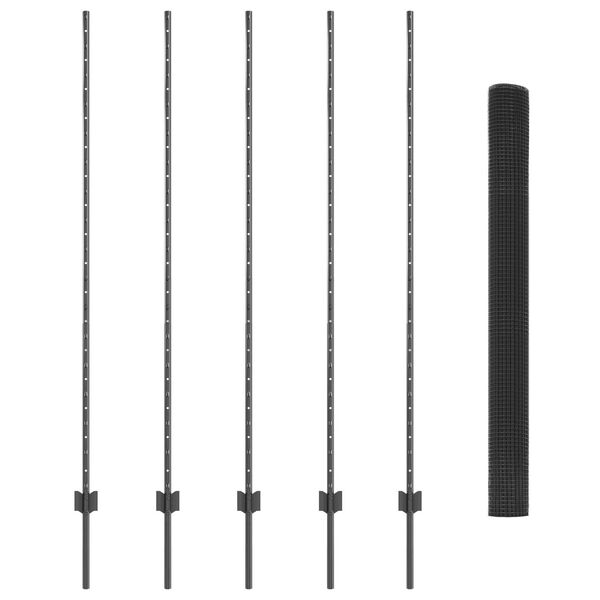 vidaXL Ограда с пост Сив 1,5 x 10 m Стомана и PVC