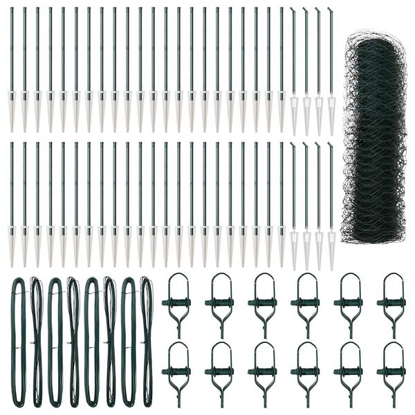 vidaXL Стълб за ограда. Зелен 100 x 0,6 м (36 мм мрежа) Стомана и PVC