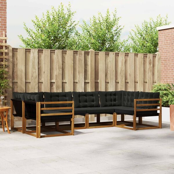 vidaXL Комплект дивани за открито 6 pcs Естествено и черно