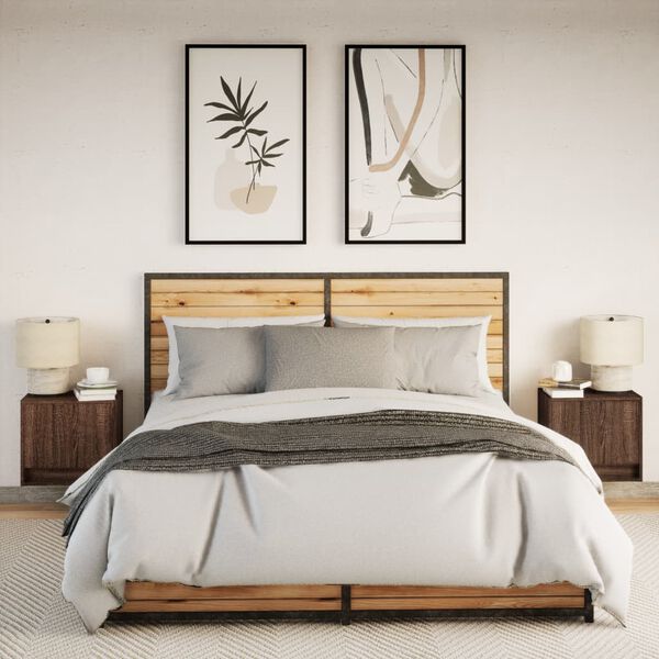 vidaXL Нощни шкафчета за стена с LED осветление, 2 бр, кафяв дъб