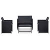 vidaXL Градински комплект с възглавници, 4 части, черен полиратан
