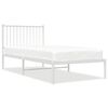 vidaXL Метална рамка за легло с горна табла, бяла, 90x200 см