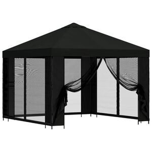 vidaXL Градинска беседка със стени 3 x 3 m Черно Полиестер и стомана