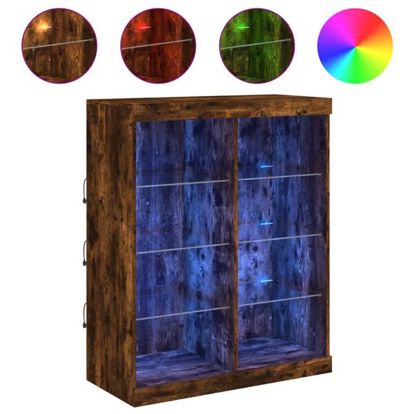 vidaXL Сайдборд с LED светлини, oпушен дъб, 81x37x100 см