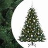 vidaXL Изкуствена коледна елха с топки 150 см 150 LED светодиода