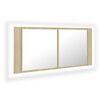 vidaXL Шкаф с LED огледало за баня, дъб сонома, 100x12x45 см, акрил