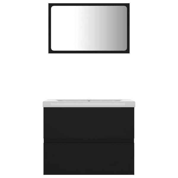 vidaXL Комплект мебели за баня, черен, ПДЧ