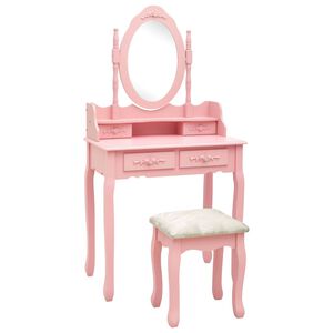 vidaXL Комплект тоалетка с табуретка, розов, 75x69x140 см, пауловния