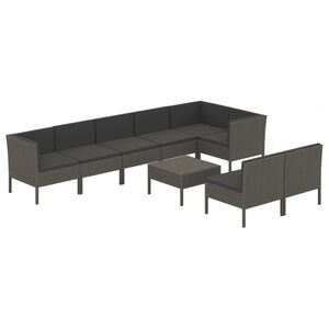 vidaXL Градински комплект с възглавници, 9 части, полиратан, сив